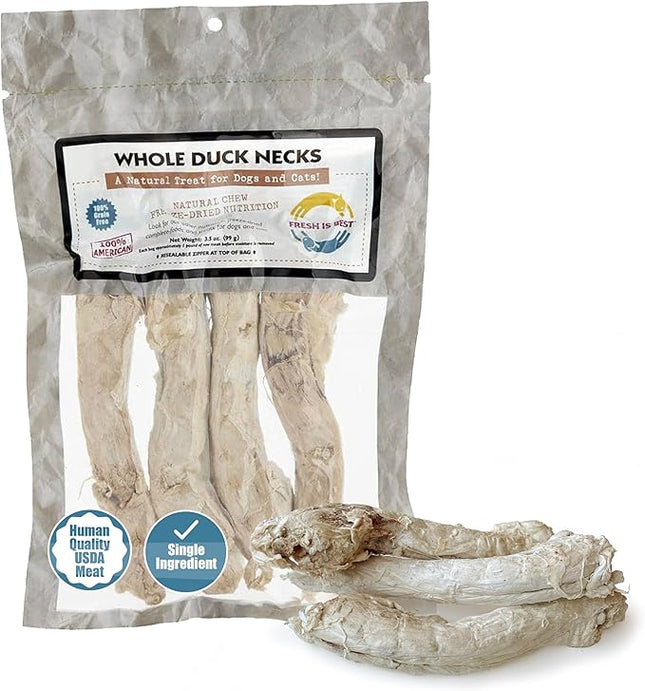 Fresh Is Best Freeze Dried Dog Treats – Raw Freeze Dried Cat Treats in Resealable Zipper Bag – High-Protein Duck Necks for Dogs & Cats – Made in The USA