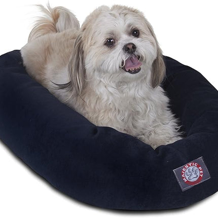 Majestic Pet 24 Inch Micro Velvet Calming Dog Bed Washable – Cozy Soft Round Dog Bed with Spine for Head Support - Fluffy Donut Puppy Mat 24x19x7 (inch) Small – Navy (2025)