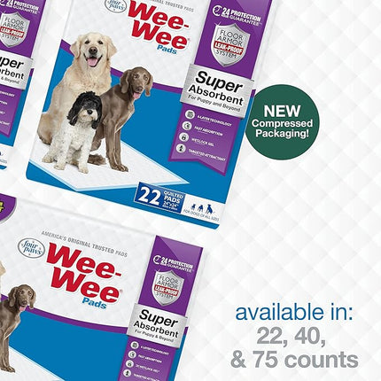 Four Paws Wee-Wee Super Absorbent Unscented Pee Pads for Dogs & Puppies with Insta-Rise Border, Leak-Proof Dog Housebreaking Potty Training Floor Protection, 24" x 24", 22 Count