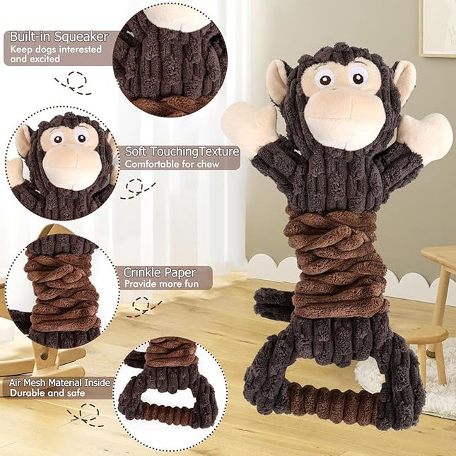 Plush Dog Toy with Crinkle Paper, Tug of War Pull Interactive Toys for Puppies to Large Dogs