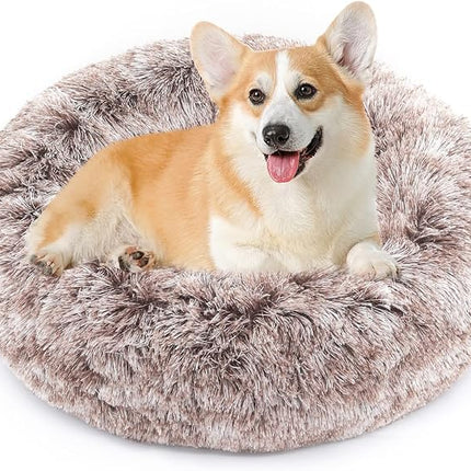 NOYAL Calming Donut Dog Bed for Small to Medium Dogs & Cats - Plush Faux Fur Anti-Anxiety Pet Bed with Machine Washable Cover & Non-Slip Base