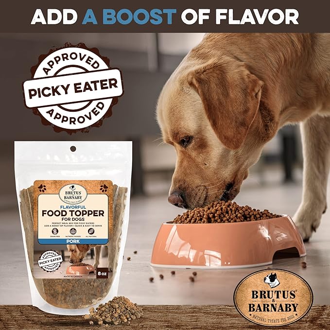 BRUTUS & BARNABY Dog Food Topper - Pork - Enhance Your Dogs Kibble with This Bacon Flavor Packed Mix - Sprinkle On Dog Food Flavoring for Picky Eaters - Just One Single Ingredient