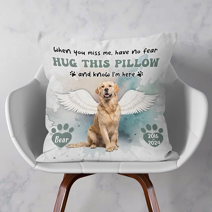Personalized Pet Memorial Throw Pillow with Photo, Dog Memorial Gifts for Loss of Dog, Pet Memories Gifts for Dogs, Dog Memorial Pillow Pet Loss Sympathy Gift Dog Bereavement Gifts Cat Loss, Dog Loss