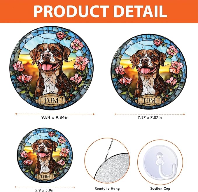 Custom Dog Portrait Stained Glass Light Catcher, Pet Memorial Stained Glass Photo Light Catcher, Staineds Glass Dog Memorial, Loss of Dogs Sympathy Gift Personalized, Pet Loss Gift /1