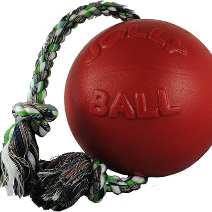 Jolly Pets Romp-n-Roll Rope and Ball Dog Toy, 4.5 Inches/Small, Red
