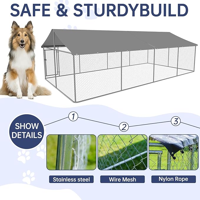 236"x 118" Outdoor Dog Enclosure Heavy Duty Dog Kennel House Mesh Dog Big Cage Pet Kennel Steel Fence with Secure Lock