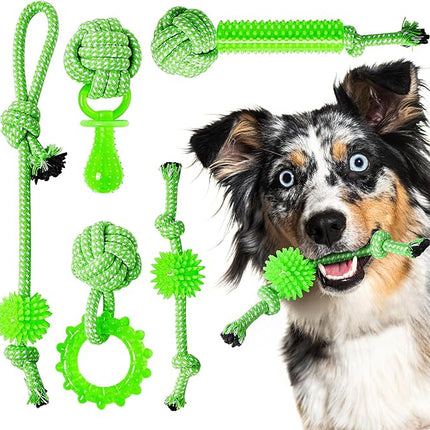 Puppy Toys 5 Pack for High Energy Puppies,Puppy Teething Toys Rubber and Rope,Durable Dog Chew Toys for Aggressive Chewers,Tug of War Dog Toys,Puppy Chew Toys for Teething