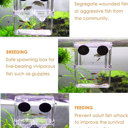 Acrylic Floating Fish Hatchery Isolation Box, Double Layer Fry Hatching Incubator Breeding Rearing Trap, Aquarium Tank Fish Parenting Container Divider with Suction Cups
