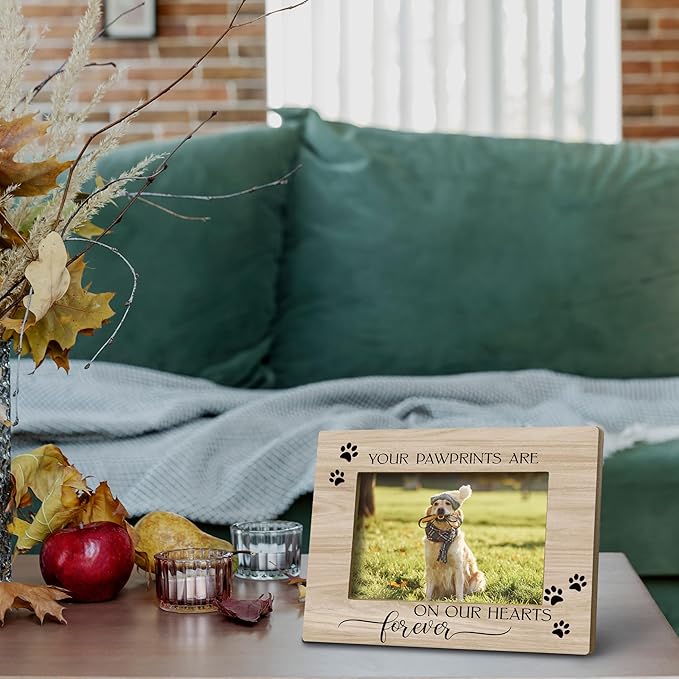 FONDCANYON Your Pawprints are Forever in Our Heart Pet Memory Picture Photo Frame,Pet Dog Cat Memorial Picture Frames,Pet Loss Sympathy Gift,Passed Away Dog Memorial Gifts(5x7 Inch Photo) (Color3)