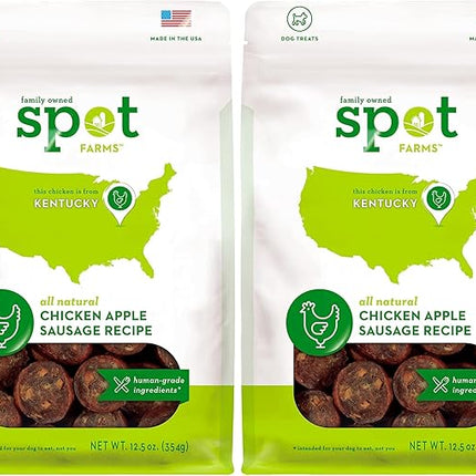 spot farms Chicken Apple Sausage Healthy All Natural Dog Treats Human Grade Made in USA 12.5 oz (Pack of 2)
