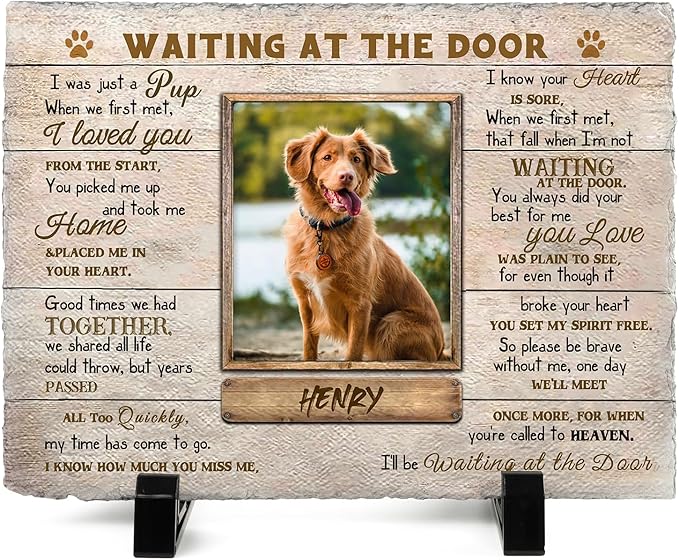 Dog Memorial Gifts for Loss of Dog or Cat, Personalized Dog Memorial Stone with Photo Name for Remembrance Cat Passing Gift for Pet Lovers (5.9INCH* 7.9INCH, style2)