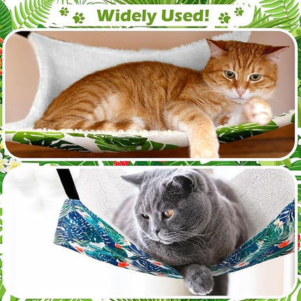 2 Pieces Reversible Cat Hanging Hammock Soft Breathable Pet Cage Hammock with Adjustable Straps and Metal Hooks Double Sided Hanging Bed for Small Dogs Rabbits(Monstera Leaf,L)