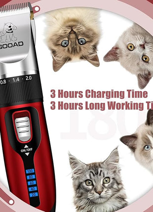 Cat Clippers for Matted Hair, Cat Grooming Kit, Cordless Cat Shaver for Long Hair, Low Noise Paw Trimmer, Cat Hair Trimmer for Grooming,Quiet Pet Hair Clippers Tools for Cats Dogs (Red)