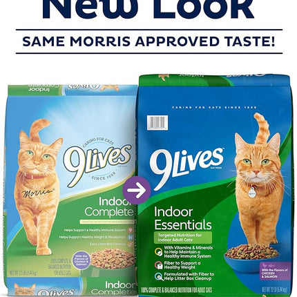 9Lives Indoor Essentials Dry Cat Food for Adult Cats with Chicken & Salmon Flavors, 12 lb. Bag