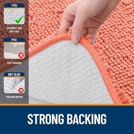 OLANLY Bathroom Rugs 70x46, Extra Soft Absorbent Chenille Bath Rugs, Rubber Backing Quick Dry, Machine Washable Bath Mats for Bathroom Floor, Tub and Shower, Home Decor Accessories, Coral