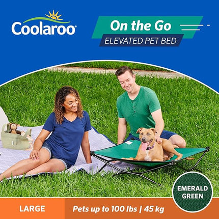 Coolaroo On-The-Go Elevated Dog Bed - Foldable Pop-Up Travel Dog Bed with Breathable, Moisture-Resistant Fabric, Carry Bag Included, Lightweight & Portable, Emerald Green, Large
