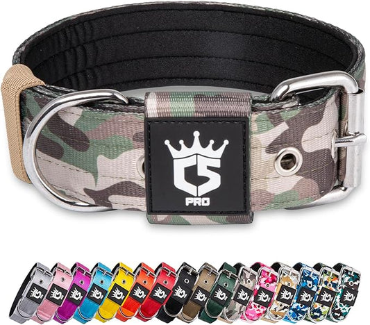TSPRO Tactical Dog Collar 1.5 Inch Wide Thick Dog Collars with Heavy Duty Metal Buckle, Durable, Strong, Adjustable for Medium to Large Dogs (Military Green M)