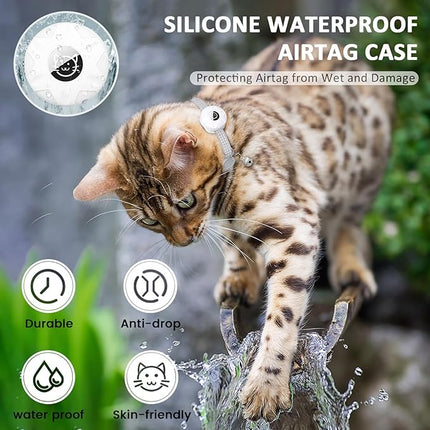 Apple AirTag Cat Collar, GPS Tracker with Reflective Breakaway Holder and Bell, Lightweight for Cats (Black/Gray)