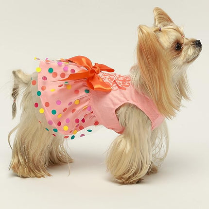 Fitwarm Happy Easter Day Dog Dress 100% Cotton Girl Dog Clothes Easter Bunny Dogs Dresses Pet Apparel Doggie Tutu with Bowknot Cat Clothing Puppy Dresses Doggy Costume Attire Orange X-Small