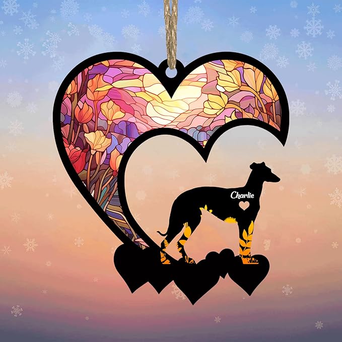 LOVELYPOD Lovely POD Whippet Suncatcher, Personalized Whippet Memorial with Name, Whippet Loss Suncatcher, Dog Remembrance Gift, Dog Memorial Ornament, Loss of Dog Sympathy Gift