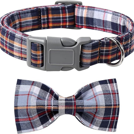 Lionet Paws Dog and Cat Collar with Bowtie Grid Collar Plastic Buckle Light Adjustable Collars for Small Medium Large Dogs