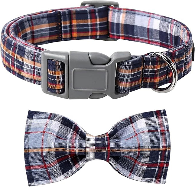 Lionet Paws Dog and Cat Collar with Bowtie Grid Collar Plastic Buckle Light Adjustable Collars for Small Medium Large Dogs