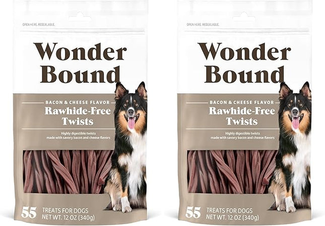 Amazon Brand - Wonder Bound Bacon & Cheese Flavor Dog Twist Sticks - 55 Count - Rawhide-Free Dog Treats, Dental Health Chews for Plaque & Tartar Control, Easy to Digest, Long-Lasting (Pack of 2)