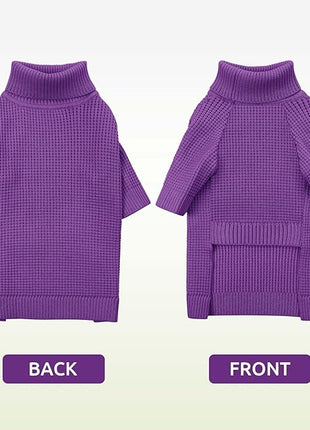 Queenmore XXL Dog Sweater, Large Dog Sweaters for Male Dogs, Turtleneck Plaid Kintsweaters for Large Breeds, Cold Weather Pullover Pet Clothes, Purple 2XL