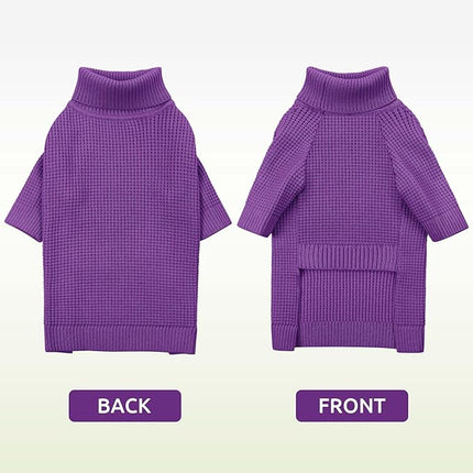 Queenmore Small Dog Sweater, Long Sleeve KnitSweater with Check Pattern, Warm Plaid Doggie Sweaters for Small Medium Dogs, Solid Pull-on Cat Knitwear, Purple S