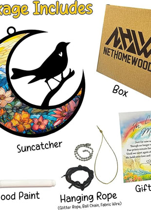 Bird Memorial Suncatcher, Personalized Rainbow Bridge Remembrance with Name & Date, Bird Lover Passing Away Gift, Loss of Pet Bereavement Gifts, Hanging Window Decor, Car