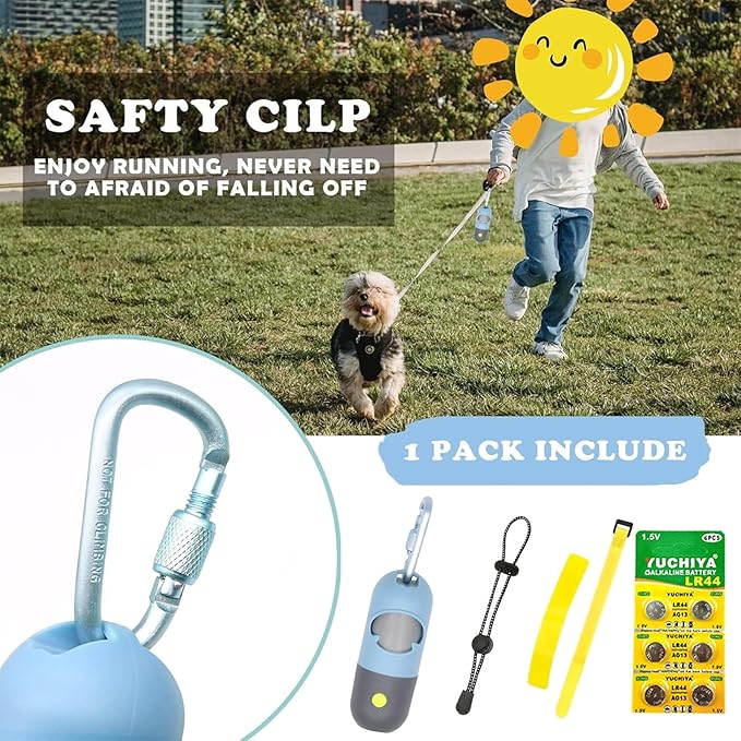 Dog Poop Bags Holder with LED Flashlight|Pet Waste Bags Dispenser for Leash|Doggie Potty Bags Container with Leak-proof Pet Trash Bags and Accessories (2 Holders 30 Bags, Sky Blue)