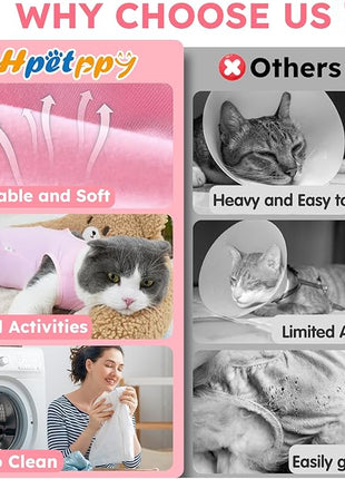 Cat Recovery Suit for Spay Abdominal Wounds, Kitten Onesie Bodysuit for Cats After Surgery, Cat Surgery Recovery Suit Female Cone of Shame Alternative for Cats Anti Licking (Pink,M)