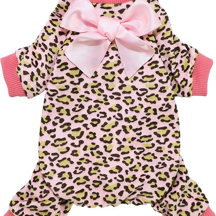 Fitwarm Leopard Dog Pajamas, Fleece Dog Clothes for Small Dogs Girl with Legs, Pet Onesie, Cat Outfit, Pink, XS