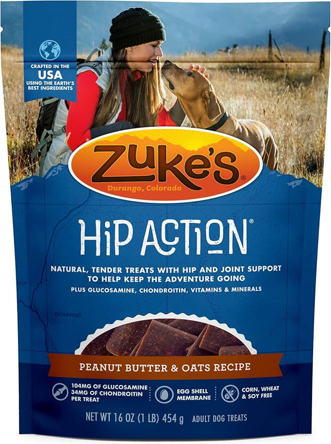Zuke’s Hip Action, Hip And Joint Support, Soft And Chewy Natural Dog Treats , Peanut Butter And Oats Recipe - 16.0 OZ Bag