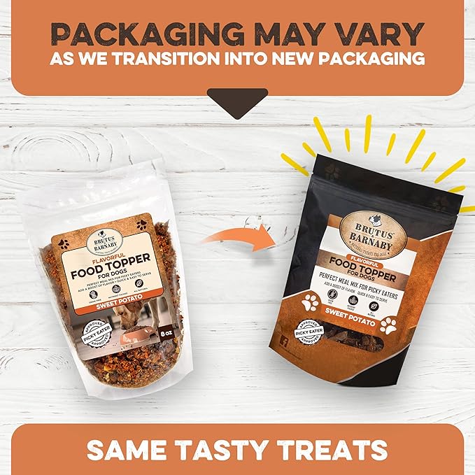 BRUTUS & BARNABY Dog Food Toppers for Picky Eaters - All Natural, Vegan Sweet Potato Kibble Topper, Delicious Meal Toppers for Dogs, Nutrient Packed Dog Food Topper with Single Raw Ingredient