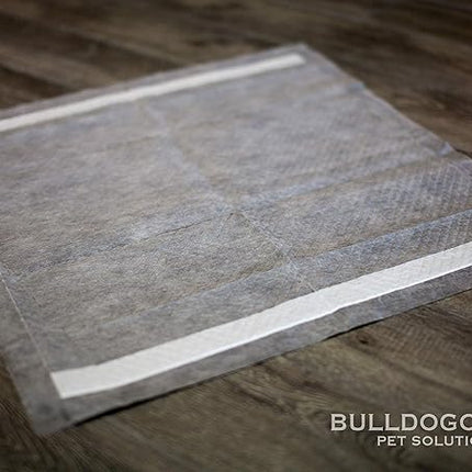 Bulldoglogy Carbon Black Puppy Pee Pads with Adhesive Sticky Tape - Large Charcoal Housebreaking Dog Training Wee Pads (24x24) 6 Layers with Extra Quick Dry Bullsorbent Polymer Tech (100-Count)