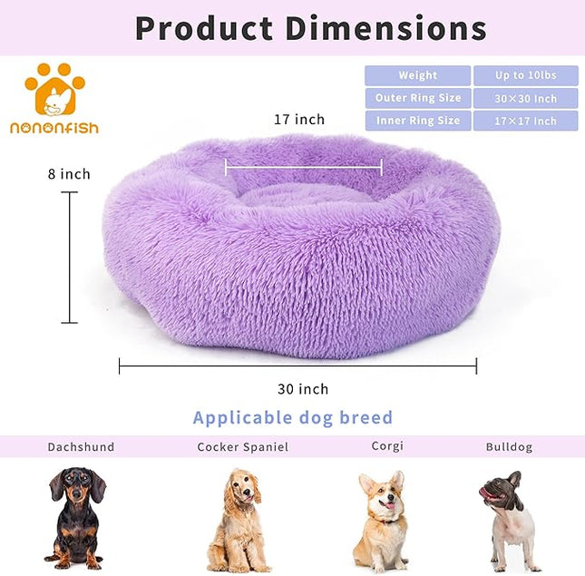Dog Beds for Medium Dogs Washable 30 Inches Purple Fits up to 45 lbs Pets Beds Fluffy Anti Anxiety