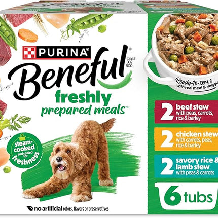 Purina Beneful Protein Gravy Wet Dog Food Variety Pack Freshly Prepared Meals Stew - (Pack of 6) 10 oz. Tubs