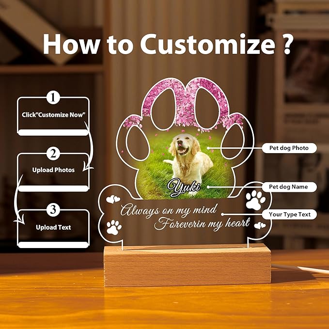 Pet Memorial Gifts for Dogs, Personalized Pet Memorial Night Lights, Dog Memorial Gifts for Loss of Dog, Loss of Dog Sympathy Gift, Dog Bereavement Remembrance Picture Frame (Design-C)