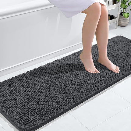 OLANLY Bathroom Rugs 59x20, Extra Soft Absorbent Chenille Bath Rugs, Rubber Backing Quick Dry, Machine Washable Bath Mats for Bathroom Floor, Tub and Shower, Home Decor Accessories, Dark Grey
