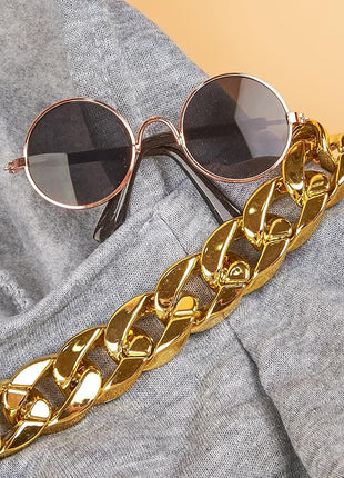 QWINEE 3Pcs Dog Hoodie Cat Apparel Dog Custume Set with Necklace and Sunglasses Pet Clothes for Puppy Small Medium Dogs Cats Grey M