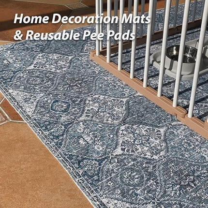 nunubaby Washable Pee Pads for Dogs, Stylish, Non-Slip and Leak-Proof Pee Pads. Reusable Potty Pads for Dogs for Crates and Floors.(Blue/Multi, 36" x72" )