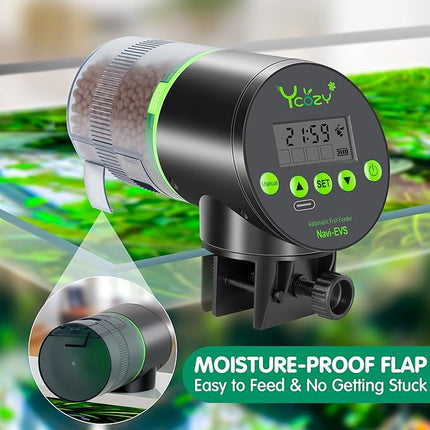 Ycozy Automatic Fish Feeder Rechargeable with Type-C Cable Fish Feeder Automatic Dispenser for Vacation Small Tank/Betta/Turtle Upgraded Moisture-Proof Container