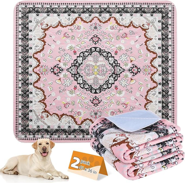 KOOLTAIL Washable Pee Pads for Dogs, 2 Pack Super Absorbent Reusable Puppy Training Pads Waterproof, Nonslip and Leak-Proof Dog Pee Pads, Large Pet Mats Whelping Pads for Floor, Crate, Couch, 36"x41"