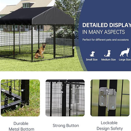 Large Outdoor Dog Enclosure,Heavy Duty Dog Cage with Roof,Galvanized Steel Dog Kennel Fence with Double Safety Locks(79”W x 79”D)