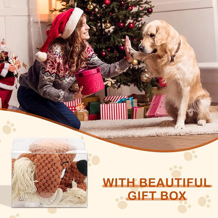 Dog Toys,Squeaky Dog Chew Toy with Crinkle Paper,Interactive Tough Plush Rope Toys for Small Medium Large Dogs with Gift Boxes