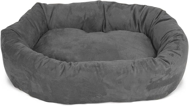 Majestic Pet 24 Inch Suede Calming Dog Bed Washable 24x19x7 (Inch) – Cozy Soft Round Donut Dog Bed with Spine Support for Dogs to Rest Their Head - Pet Bed Small – Gray