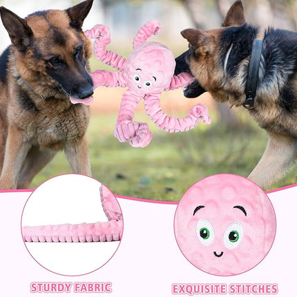Dog Squeaky Toys Octopus - Tough Plush Large Medium & Small Dog Toys - Stuffed Animals Puppy Toys (Octopus Pink)