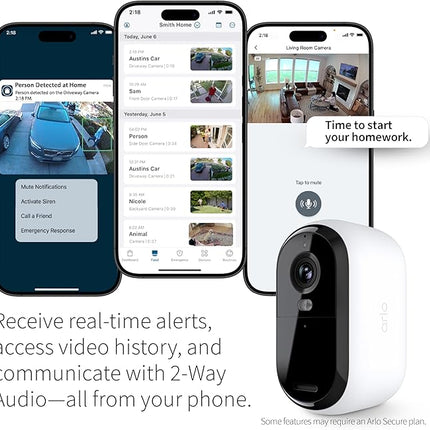 Arlo Essential Security Camera 2K | Outdoor - Indoor | 2nd Gen | Wireless with Spotlight, 2-Way Audio, Color Night Vision, Live Stream, Motion Activation, Real Time Notifications - White, 3 Cameras