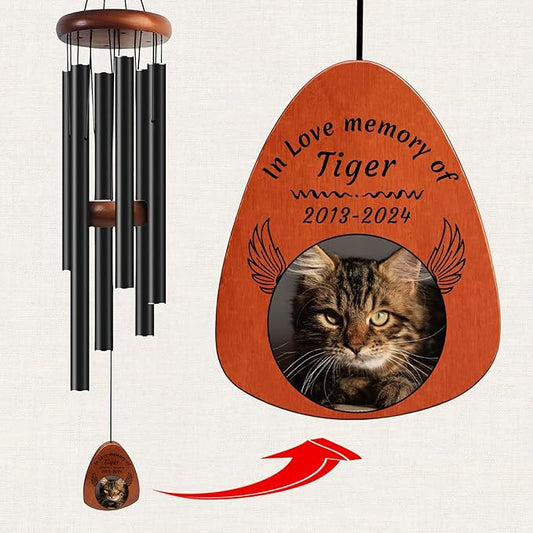 Funnylife Personalized Pet Memorial Wind Chime with Photo, Dog Memorial Gifts Pet Loss Sympathy Gifts Thoughtful Dogs and Cats Bereavement Remembrance Picture Memory Wind Chime 26"